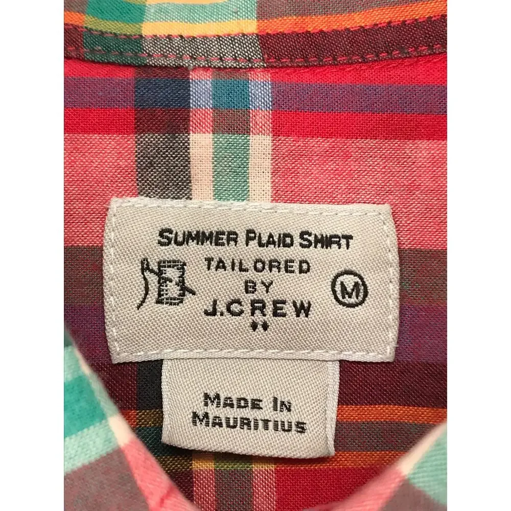 J. Crew Summer Plaid Button Down Shirt Mens M Long Sleeve Cotton